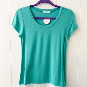 turquoise blue t-shirt, layered tee
